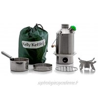 Kelly Kettle® Kit basique de Scout en inox une bouilloire d'1,2l + matériel de cuisine + support Pièces entièrement soudées Pas de rivets. Bouilloire de camping et réchaud tout en un. Réchaud à bois ult