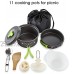 Set de 11 pièces de batterie de camping portable avec poêle à frire casserole couvercle 2 bols casserole de camping et poêle pour 1 2 personnes