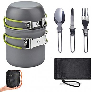 Batterie de cuisine de camping avec poêle et vaisselle pour 1 à 2 personnes en acier inoxydable matériel de cuisine de voyage ustensiles de cuisine en plein air kit de cuisson pour trekking randonnée pique-nique