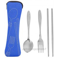 Ensemble de vaisselle ensemble d'ustensiles de camping portatif y compris une cuillère à baguettes avec rangement pour la randonnée cuisine de maison restaurant bleu