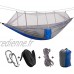 Asixx Hamac Hamac à Moustiquaire Camping Hamac avec Moustiquaire en Nylon Parachute avec Corde et Crochets de Suspension pour Camping et RandonnéeGris + Bleu