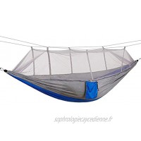 Asixx Hamac Hamac à Moustiquaire Camping Hamac avec Moustiquaire en Nylon Parachute avec Corde et Crochets de Suspension pour Camping et RandonnéeGris + Bleu