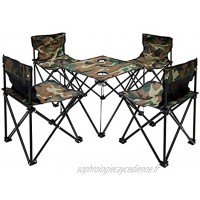 AMANKA Table de Camping + 4 Chaises + Sac de Transport 60x22x24cm | Pliant léger Petit Portable | pour Pique-Nique Festival grillade randonnée pêche Parc | Camouflage Vert