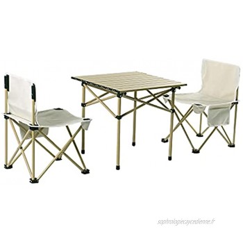 PUCHIKA Table de camping avec 2 chaises et sac de transport table de voyage en aluminium table portable pour camping pique-nique jardin facile à plier vert olive et blanc 60 x 25 x 20 cm pliée.