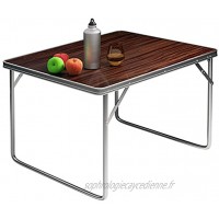 Table de Camping Pliante Valise Aluminium Table Manger Pliable Effet Bois 80x60x70cm
