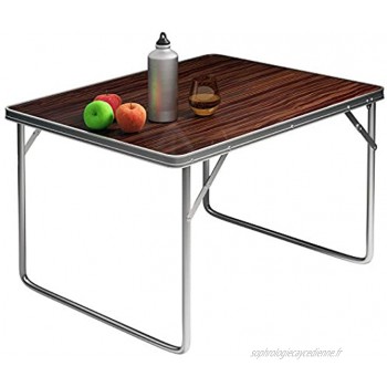 Table de Camping Pliante Valise Aluminium Table Manger Pliable Effet Bois 80x60x70cm