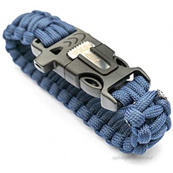 WIKA Bracelet de survie en paracorde pierre à feu couteau sifflet Couleur du bracelet paracorde : bleu noir ou vert.