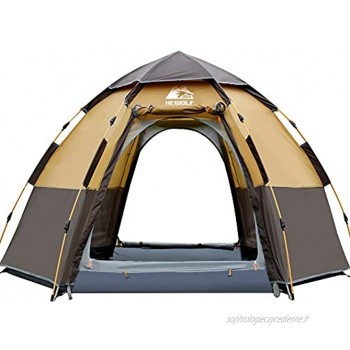 Hewolf Tente de Camping 3-4 Personnes Tente Dôme Pop Up Ultra Grande Tente Familiale Facile à Installer Tente Hexagonale à Double Couche Tente Imperméable pour Camping Randonnée