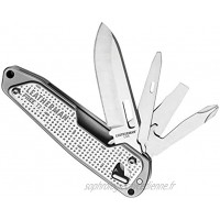 Leatherman Free T2 Couteau de poche multifonctions léger et compact avec 8 outils dont des ciseaux un couteau en acier inox et bien plus encore ; fabriqué aux Etats-Unis couleur gris acier