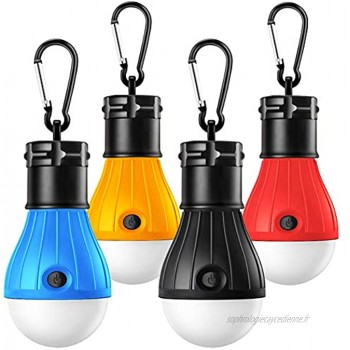 Lot de 4 lampes de camping étanches et portables LED avec mousqueton kit d'éclairage d'urgence COB 150 lumens lampe de tente pour camping aventure pêche garage