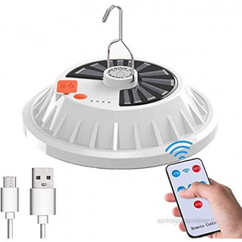 WholeFire Lampe de camping solaire LED rechargeable par USB avec télécommande 5 modes suspendus IPX7 étanche lampe de camping pour camping randonnée ouragan charge d'urgence