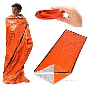 Greetuny Camping d'urgence Sac de Couchage réutilisable Thermique à l'épreuve de l'humidité Couverture de Survie en Plein air Gear Sacs de Bivouac Couleur : Orange Emballage de l'enveloppe