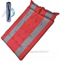 HEPU Matelas de camping double auto-gonflant en mousse de 3 cm d'épaisseur avec oreiller intégré éponge rembourrage avec sac de transport pour la randonnée et les voyages Rouge