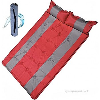 HEPU Matelas de camping double auto-gonflant en mousse de 3 cm d'épaisseur avec oreiller intégré éponge rembourrage avec sac de transport pour la randonnée et les voyages Rouge